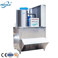 Machine à glace en flocons d'eau de mer PECOLD industrielle 2,5 tonnes 3 phases 1-30 tonnes/jour 400-1000 kg Noir 108 PLC Compresseur Bristol