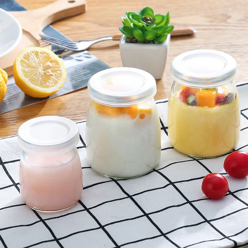 Groothandel Heldere Lege Glazen Fles 100Ml 150Ml 200Ml Glazen Jam Pudding Yoghurtpot Met Plastic Deksel