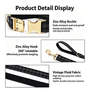Conjunto de Correa y Collar para <span class=keywords><strong>Perro</strong></span> con Estampado a Cuadros, Fabricante de Collares Personalizados para Perros, Collar Ajustable de Lujo para <span class=keywords><strong>Perro</strong></span>, Accesorios para Mascotas al por Mayor OEM/ODM - Product Image 3