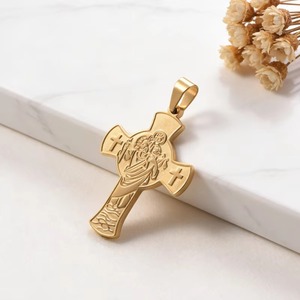 จี้รูปกางเขนศาสนาคริสต์แบบ DIY สำหรับสร้อยคอ สแตนเลสสตีล สลักลาย ทอง เงิน ดำ เครื่องประดับคริสเตียน - Product Image 2