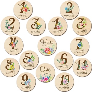 Cartes d'étapes mensuelles en <span class=keywords><strong>bois</strong></span> pour bébé Disques de marqueurs d'étapes mensuelles pour bébé Cercles en <span class=keywords><strong>bois</strong></span> d'étapes mensuelles double face - Product Image 1