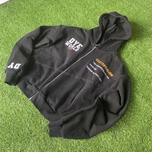 Sudadera con capucha negra de algodón de alta calidad personalizable sudadera con cremallera completa y logotipo bordado