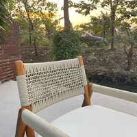 Chaise de salle à manger de luxe en rotin et teck, dossier en cannage, imperméable, dorée, de haute qualité, style moderne