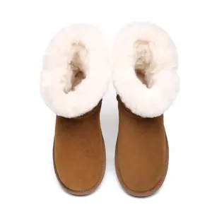 HQB-WS262 all'ingrosso della fabbrica stivali invernali di alta qualità vera pelle di pecora stivali donna pelle di pecora stivali da neve