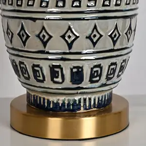 Wabi-sabi lâmpada de mesa retrô, luminária azul de porcelana com molde e casaco, para decoração de sala de estar