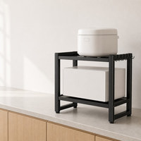 Étagère télescopique pour four à micro-ondes à 2 niveaux, extensible, en acier au carbone, étagère de rangement pour comptoir de cuisine, noire, vente en gros