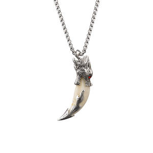 Collar de Diente de Lobo de Acero de Titanio, Collar con Colgante de Diente de Perro Auténtico de Mastín Tibetano para Amantes - Product Image 6