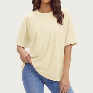 Haut court blanc à col en V et manches courtes pour femme, coupe classique, en coton tricoté, couleur unie, respirant, écologique, séchage rapide - Product Image 1