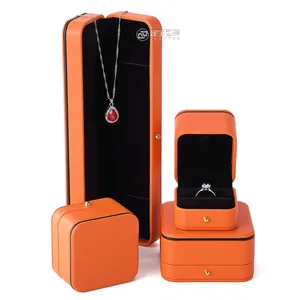 中国供应商高端PU皮盒饰品包装橙色环盒包装定制徽标和颜色