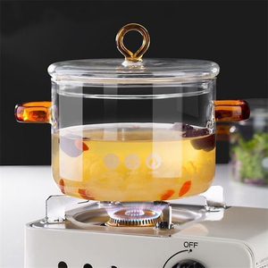 Casserole <span class=keywords><strong>en</strong></span> <span class=keywords><strong>verre</strong></span> borosilicate de haute qualité avec couvercle, poignée ambrée, écologique, faite à la main, résistante à la chaleur, compatible four et micro-ondes, tous types de cuisinières - Product Image 4