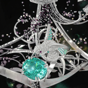 Women's 8 Carat Bird Shaped 13*16 Synthetic Paraiba Padparadscha S925 Sterling <b>Silver</b> Platinum Plated Luxury <b>Wedding</b> <b>Band</b> - Product Image 2