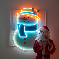 Panneau néon Père Noël Bonhomme de neige, Lampe LED murale à brancher sur prise secteur, Lampe néon en acrylique pour chambre, café, festival de Noël, décoration intérieure