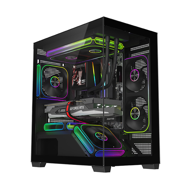 2026 New Arrival Panoramic Fish Tank PC Case M-ATX Gaming Computer Case Supports 240mm Water Cooling & 350mm VGA
