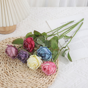 Bouquet de roses artificielles à branche unique, fleurs en soie blanches, rouges, roses, violettes, bleues pour la décoration intérieure et la photographie - Product Image 2