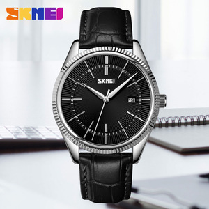 Skmei Men's Quartz Watch Black Leather Strap Analog Date Display Business Casual Watch 11mm Thickness 30M Waterproof - Product Image 2