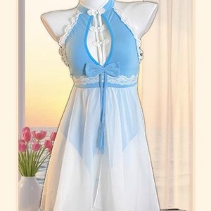 Golden Shuttle Weaving Fun Cheongsam <b>Lingerie</b> <b>Set</b> Sky <b>Blue</b> Viscose Sexy Style Women Adult 8135 - Product Image 3