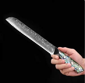Damascus Steel Serrated <b>Bread</b> <b>Knife</b> Abalone Shell Handle Long Sharp Wavy Edge Kitchen <b>Knife</b> for Slicing <b>Bread</b> Cake Pastry - Product Image 2