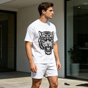 T-shirt homme à manches courtes personnalisé avec impression de lettres en strass, motif tigre, col rond, jersey décontracté en coton, coupe classique - Product Image 2