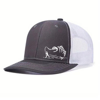 Topi Trucker Custom Grafis Pemancing, Jaring di Belakang, Enam Panel, Topi Baseball, Pinggiran Melengkung, Snapback, Grosir