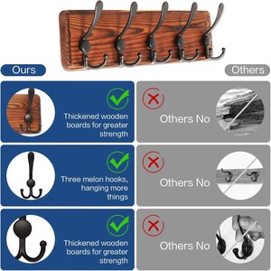 Perchero de pared de madera para sombreros, gancho de pared de madera de pino auténtica de 16.9 pulgadas, perchero de pared de madera blanca envejecida <span class=keywords><strong>con</strong></span> 5 ganchos - Product Image 3
