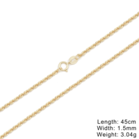 Chaîne en or massif 14 carats (AU585) de 1,5 mm pour la fabrication de bijoux, chaîne en or jaune en gros pour femmes