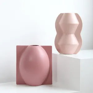 Nouveau vase en céramique pas cher rose mat grand vase à fleurs en porcelaine