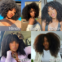 Perruque en cheveux humains bouclés crépus et volumineux, perruque sans colle à boucles afro complètes, perruque afro crépue brésilienne avec frange
