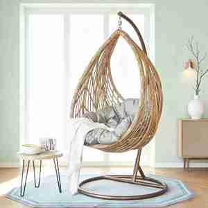 Sedia a dondolo sospesa in rattan per interni ed esterni, tipo nido d'uccello, per balcone, casa, tempo libero, camera da letto per ragazze, amaca - Product Image 4