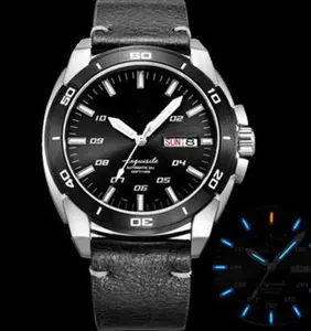 นาฬิกากลไกแบบไขลานเองของผู้ชาย,นาฬิกาข้อมือนักดำน้ำผู้ชายแบบสายสองเส้นมีไฟบอกเวลากลางคืน