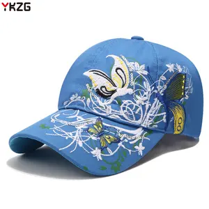 女棒球帽卡车司机帽夏季女时尚花朵蝴蝶亮片刺绣运动高尔夫太阳帽棒球帽