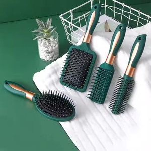 Oem Chuyên Nghiệp 4Pcs Sang Trọng Xoăn Nhựa Bàn Chải Tóc <span class=keywords><strong>Set</strong></span> Salon Màu Xanh Lá Cây Xoăn Cao Su Massage Lược Tùy Chỉnh Detangling Xách Tay Cho - Product Image 3