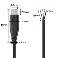 Cable USB C a 4 pines con cable desnudo 22AWG 5V 3A, tipo Pigtail, para bricolaje, reparación y reemplazo, 0.25M 1M 2M