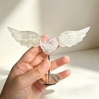 Ornement en cristal naturel mélangé en forme de cœur avec ailes, support métallique, sculpté à la main, tendance mode, décoration intérieure, cadeau
