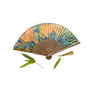Handmade <b>Natural</b> Wood Folding Fan with Modern Landscape <b>Painting</b> and Tassel Art Collectible Decorative Handicraft - Product Image 1
