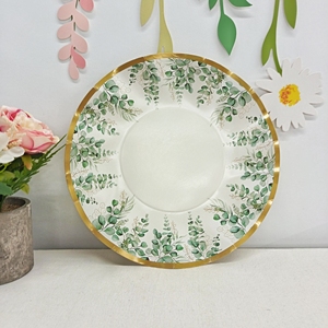 ชุดอุปกรณ์จัดงานเลี้ยงธีมดอกไม้ DAMAI ชุดจานชามสำหรับงานเลี้ยงน้ำชาสีเขียวสไตล์ฤดูใบไม้ผลิ ลายใบยูคาลิปตัส ถ้วยกระดาษแบบใช้แล้วทิ้ง ผ้าเช็ดปาก - Product Image 2