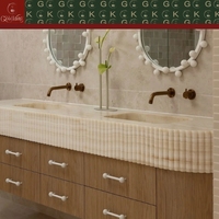 Meuble-lavabo mural moderne en onyx blanc GOLDKING avec double vasque et tiroir pour projets de salles de bain de villas et appartements