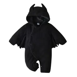 冬季万圣节婴儿服装角色扮演服装可爱蝙蝠造型罗柏婴儿长袖黑色婴儿服装