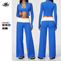 Nouvelle Collection 2026 : Ensembles de Yoga pour Femmes – Moulants, Col Montant, Manches Longues, Blocs de Couleurs, Effet Push-Up Fessier, Respirants – Ensemble 3 Pièces