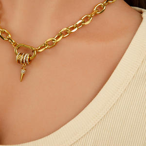 قلادة YF5072 العصرية من الفولاذ المقاوم للصدأ المطلي بالذهب عيار 18 قيراطًا، قلادة شوكر بحلقات بيضاوية وقفل زنبركي مرصعة بالكامل بالزركون لا تفقد بريقها - Product Image 6