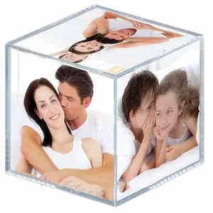 Personalizado clara grande seis lados frame acrílico da foto cubo