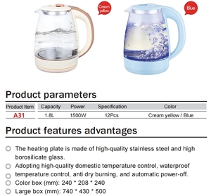 Ấm đun nước điện không dây bằng kính LED có điều khiển nhiệt độ, tự động tắt nguồn, bình giữ nhiệt dùng cho gia đình, 220V, đun sôi nước - Product Image 6