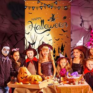 Copertura per Porta di Halloween con Motivi Horror: Zucca, Luna, Notte, Strega, Castello, Pipistrello, <span class=keywords><strong>Sfondo</strong></span> per Feste di Halloween Spaventose, Decorazioni per Interni ed Esterni - Product Image 5