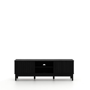 Meuble TV moderne noir avec portes à nervures et étagères ouvertes pour salon - Product Image 1