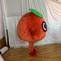 Costume de mascotte d'orange fraîchement pressée personnalisé, personnage fruitique ambulant avec couronne de feuilles, pour promotions de bar à jus et smoothies