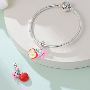 Lote Pequeño con Logotipo Personalizado, Adorno Doble Colgante de <span class=keywords><strong>Manzana</strong></span> Dulce y Femenina con Lazo, Cuentas y Estrella de Esmalte Rojo, Lazo Rosa con Diseño de <span class=keywords><strong>Manzana</strong></span> y Semillas, para Orchard Resort Travel - Product Image 4