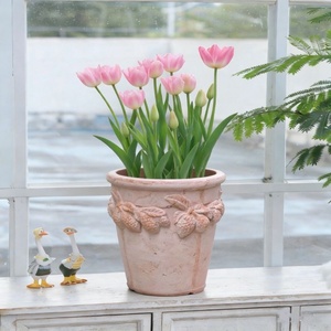 Pot de <span class=keywords><strong>fleurs</strong></span> en céramique rustique fait main, respirant, non émaillé, pour culture des racines, grand diamètre, adapté aux balcons et jardins - Product Image 4