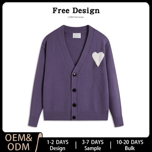 Cardigan blanc <span class=keywords><strong>AMI</strong></span>, jacquard à grands cœurs, 100 % coton, manches longues, logo personnalisé, support OEM et ODM, <span class=keywords><strong>pull</strong></span> d'extérieur - Product Image 4