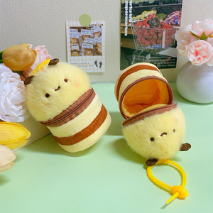 Mini bozuk para cüzdanı anahtarlık Charm sevimli <span class=keywords><strong>Kawaii</strong></span> küçük silindir peluş arı ruj fermuarlı kese cüzdan çantası sırt çantası kolye oyuncak - Product Image 1
