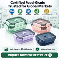 Boîte à lunch pliable en silicone avec couvercle transparent, pliable à plat, sans BPA, approuvée par la FDA, anti-fuite, compatible micro-ondes, récipient alimentaire