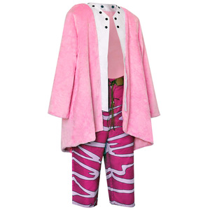Costume de Cosplay Doflamingo, manteau en peluche rose avec pantalon rayé pour enfants de 8 à 13 ans, tenue de jeu de rôle Anime - Product Image 2